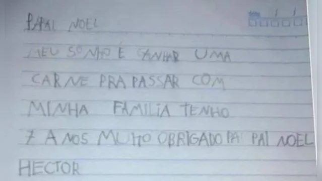 Imagem ilustrativa da notícia Criança pede carne em carta para Papai Noel: "meu sonho"