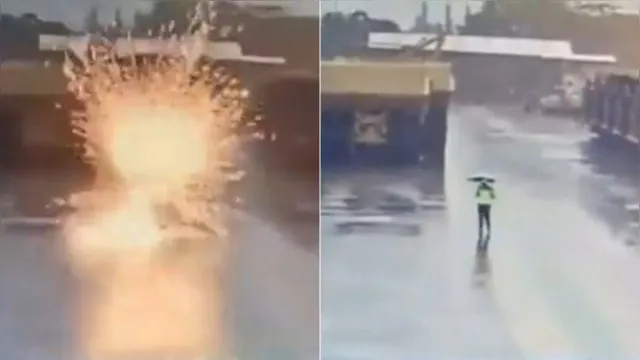 Imagem ilustrativa da notícia Vídeo: homem desmaia ao ter guarda-chuva atingido por raio 