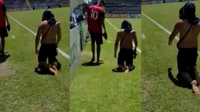 Imagem ilustrativa da notícia Vídeo: torcedor atravessa Baenão de joelhos antes de jogo