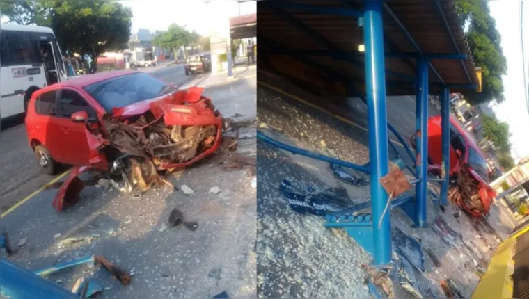 Imagem ilustrativa da notícia Carro bate e destrói parada de ônibus em Castanhal