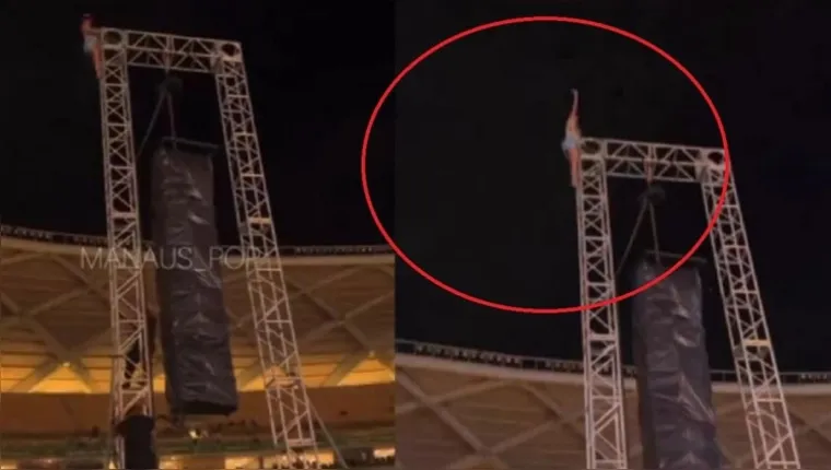 Imagem ilustrativa da notícia Vídeo: fã de Gusttavo Lima sobe em estrutura para ser vista