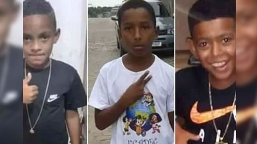 Na foto, as vítimas Lucas Matheus da Silva, 9, seu primo Alexandre da Silva, 11, e o amigo deles Fernando Henrique Soares.