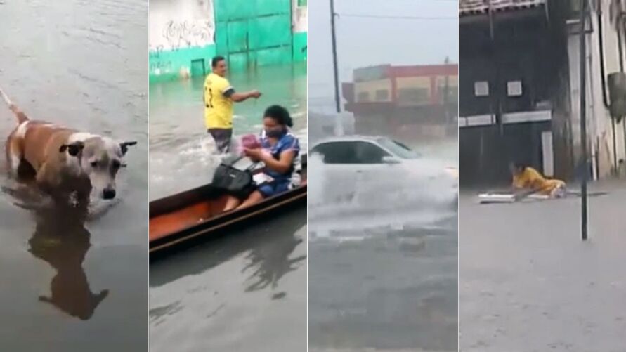 Imagem ilustrativa da notícia: Forte chuva alaga Belém e complica trânsito; assista!