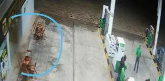 Nas imagens, um vulto sai da loja de conveniência que fica logo ao lado do posto de gasolina.