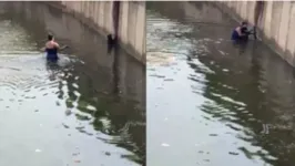 Alessandra Gomes entrou em um canal em São José do Rio Preto (SP), para salvar um cachorro que estava se afogando.