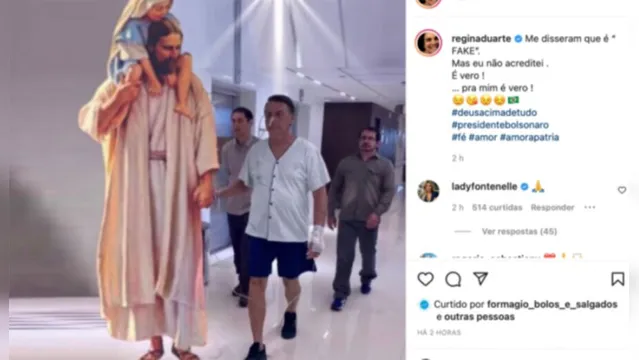 Imagem ilustrativa da notícia Regina Duarte posta foto de Bolsonaro com Jesus: "é vero"