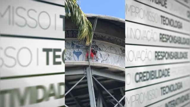 Imagem ilustrativa da notícia Vídeo: Homem é flagrado pichando caixa d'água em Belém