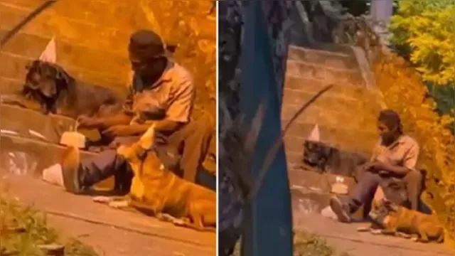 Imagem ilustrativa da notícia Vídeo: morador em situação de rua festeja aniversário de cão