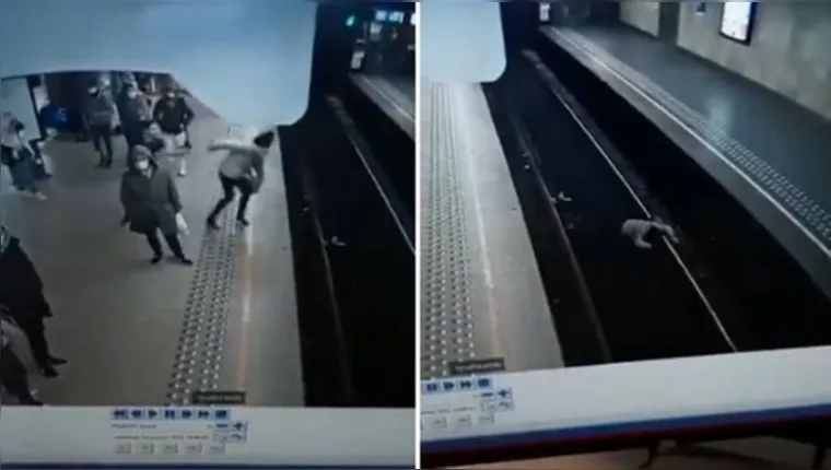 Imagem ilustrativa da notícia Vídeo: mulher é empurrada e cai nos trilhos de metrô