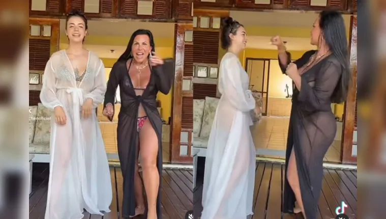 Imagem ilustrativa da notícia Vídeos: Gretchen viraliza dançando de biquíni com as filhas