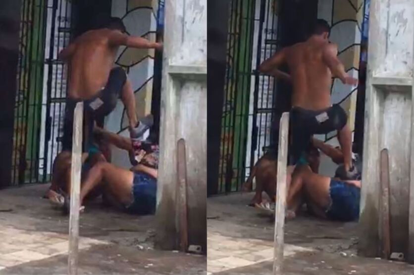 Imagem ilustrativa da notícia: Vídeo: homem espanca mãe e filha e só para ao ser agredido