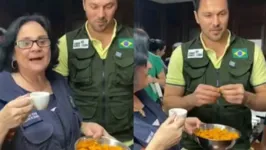 Damares fez elogios e ofereceu o alimento ao ministro das Comunicações, Fábio Farias