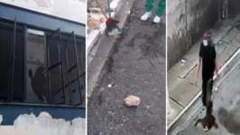 A janela do restaurante popular foi quebrada por um homem que jogou uma pedra.