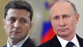 Presidente da Ucrânia, Volodymyr Zelensky e o presidente russo Vladimir Putin