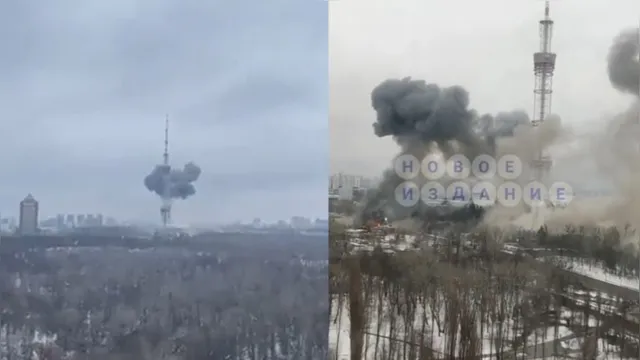Imagem ilustrativa da notícia Exército russo destrói torre de TV em Kiev. Veja o vídeo.