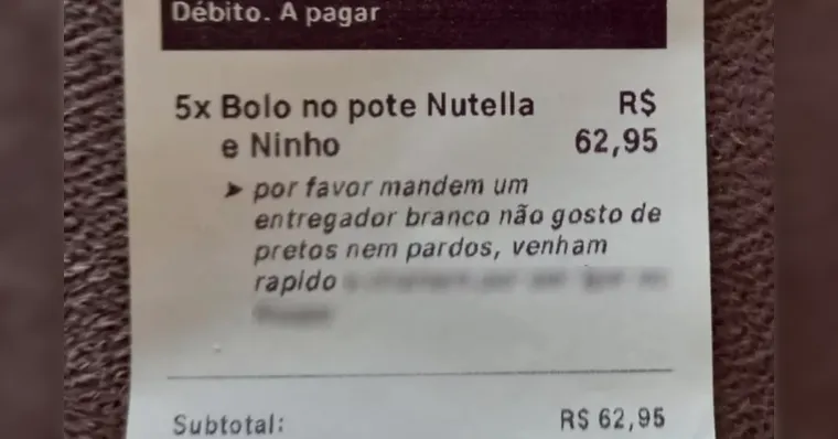 Imagem ilustrativa da notícia Cliente diz que não gosta de entregadores "pretos ou pardos"