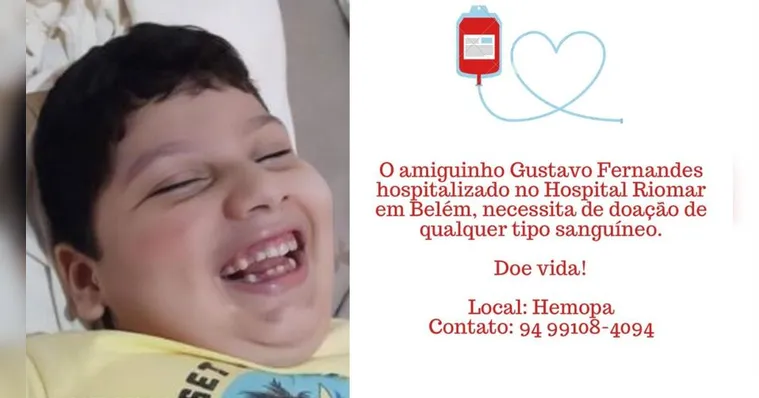 Imagem ilustrativa da notícia Criança de 6 anos com pneumonia grave precisa de sangue