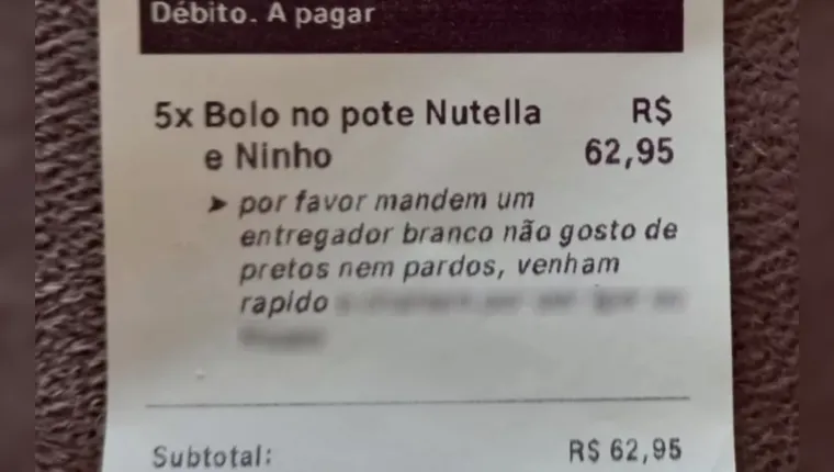 Imagem ilustrativa da notícia Cliente diz que não gosta de entregadores "pretos ou pardos"