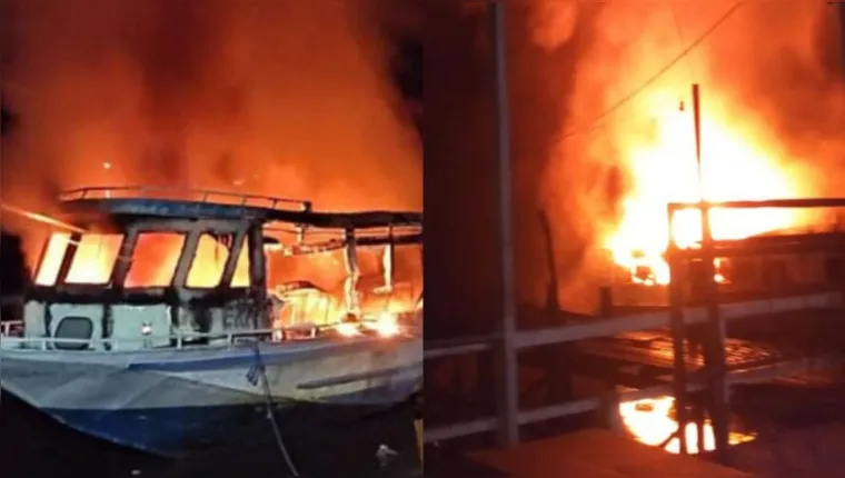 Imagem ilustrativa da notícia Lancha de transportes pega fogo no Marajó, veja vídeo