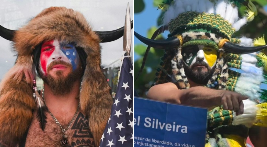 Imagem ilustrativa da notícia: Sósia de “viking do Capitólio” apoia Daniel Silveira em ato