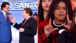 A esquerda Silvio Santos recebe comenda e a direita jovem que fez com as mãos o símbolo alusivo ao ex-presidente Lula