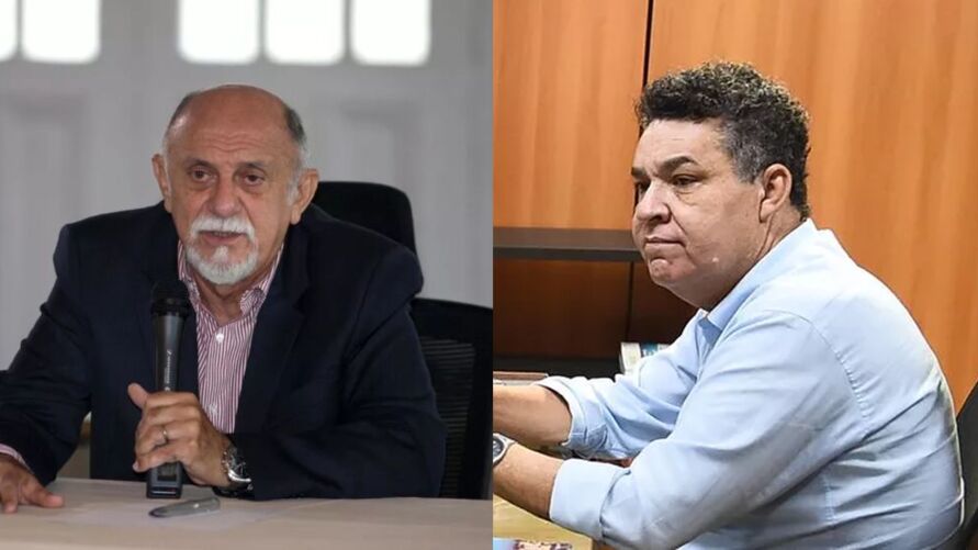 Em 2018, Arilton Moura (direita) foi nomeado secretário de Estado pelo então governador do Pará, Simão Jatene (esquerda)
