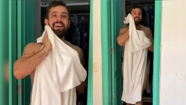Imagem ilustrativa da notícia Veja: Esposa vaza Rafael Cardoso tirando toalha e ficando nu
