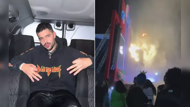 Imagem ilustrativa da notícia Vídeo: fogo invade palco em show do cantor Pedro Sampaio 