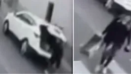 A filmagem não mostra, mas ela caminha em direção à caçamba de lixo e joga o bebê.
