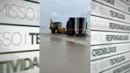 Imagem ilustrativa da notícia Vídeo: carros e até "paredão" atolam na praia de Salinas