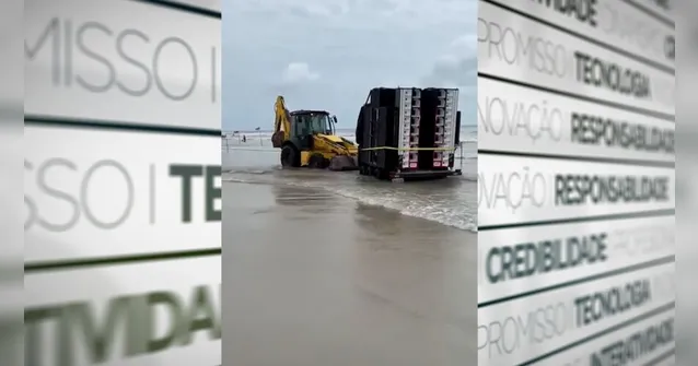Imagem ilustrativa da notícia Vídeo: carros e até "paredão" atolam na praia de Salinas