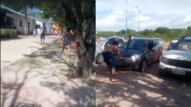 Imagem ilustrativa da notícia Vídeo: homem pega esposa no carro de outro e quebra tudo
