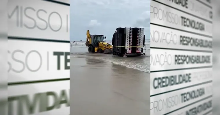 Imagem ilustrativa da notícia Vídeo: carros e até "paredão" atolam na praia de Salinas