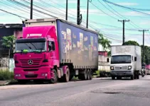 Belém, Pará, Brasil. Cidade. Motociclista morre após colisão na rodovia Arthur Bernardes. A vítima se chocou com um ônibus. Na rodovia foi registrado carretas de carga e descarga estacionadas na ciclofaixa.- 03/02/2021. Foto: Ricardo Amanajás / Diario do Pará.