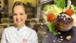 Chef Ângela Sicília após terminar gravação do programa sobre carne moída e salada.