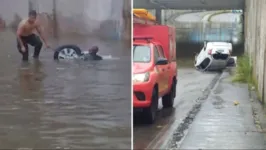 O carro em que a idosa estava ficou com as rodas para cima