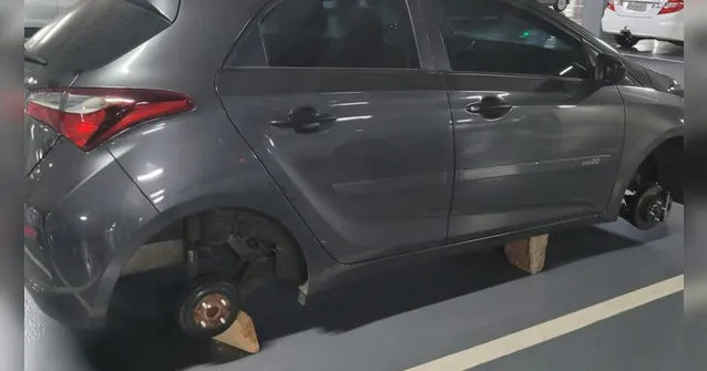 Imagem ilustrativa da notícia Vídeo: carro tem as 4 rodas roubadas dentro de shopping 