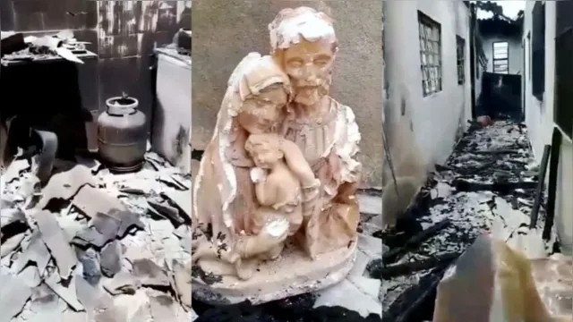 Imagem ilustrativa da notícia Vídeo: fogo destrói casa no Pará, mas santos ficam intactos