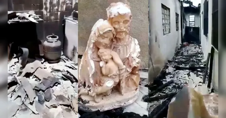 Imagem ilustrativa da notícia Vídeo: fogo destrói casa no Pará, mas santos ficam intactos