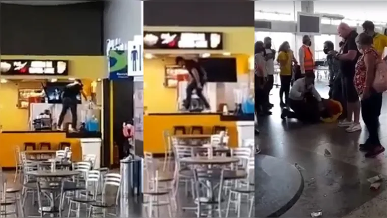 Imagem ilustrativa da notícia Vídeo: homem surta e quebra lanchonete no aeroporto de Belém