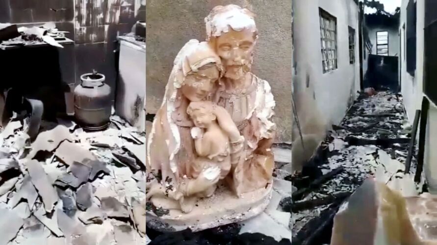 A imagem da Sagrada família e de Nossa Senhora de Nazaré resistiram ao incêndio