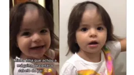 Criança fez o "novo penteado" enquanto os adultos estavam distraídos.