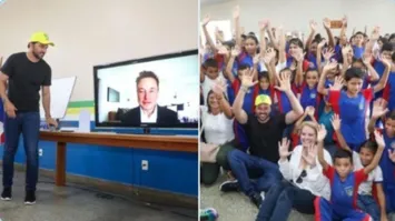 Elon Musk, surgiu de surpresa e foi apresentado aos alunos e professores do colégio através de uma vídeo-chamada.