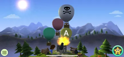 Imagem do aplicativo Graphogame, com canhão acertando a letra, usado pelo MEC em programa de alfabetização para crianças.