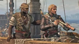 Adéwalé e Edward Kenway no Gralha, o navio