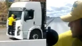 Bolsonarista pendurado no caminhão