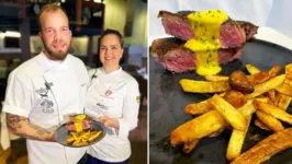 Chef Ricardo Costa e nossa anfitriá chef Ângela Sicília após a receita Bife com fritas.