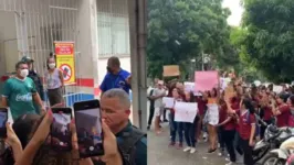 Estudantes fizeram manifestação em frente à escola onde o zelador teria cometido o assédio; ele foi conduzido pela PM para prestar depoimento