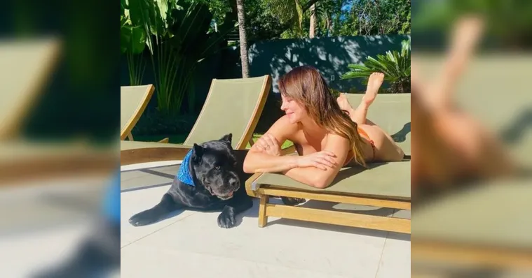 Imagem ilustrativa da notícia Paolla Oliveira curte o sol de biquíni ao lado de um pitbull