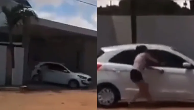 Imagem ilustrativa da notícia Vídeo: mulher é arrastada após "caçar" marido em motel